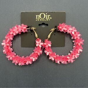 Noir Pink Floral Hoop Earrings. NWOT!